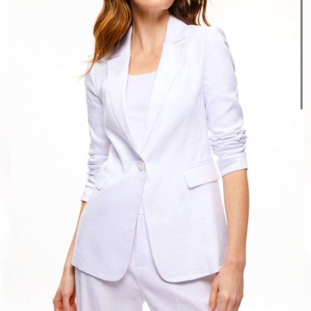 Alice + Olivia Macey White Linen Blend Blazer